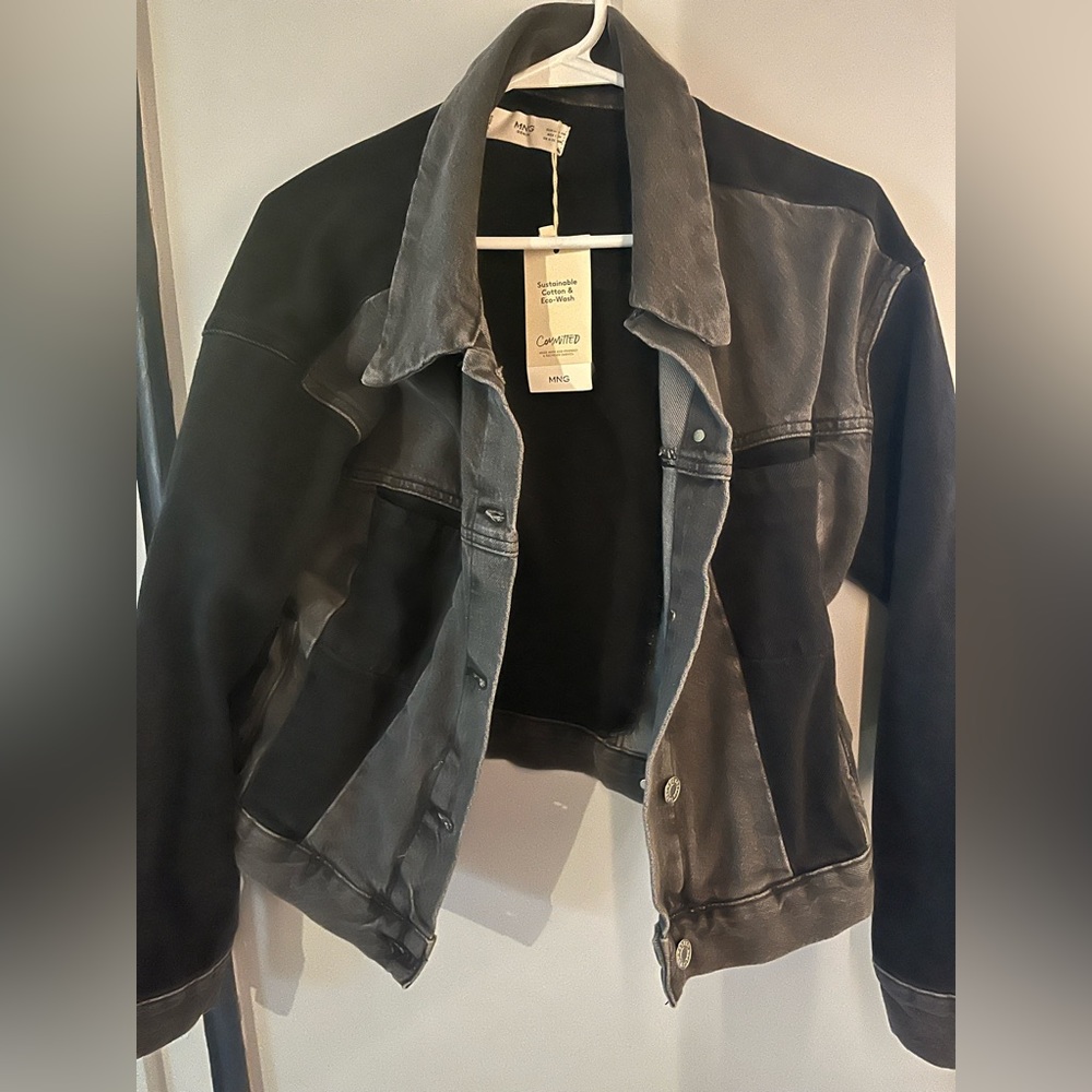 MANGO Colorblock Black Denim Crop Jacket